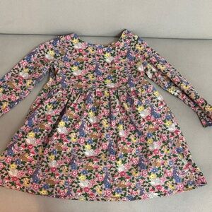 Mini Boden Girls Floral Long-Sleeve Pink Cotton Dress